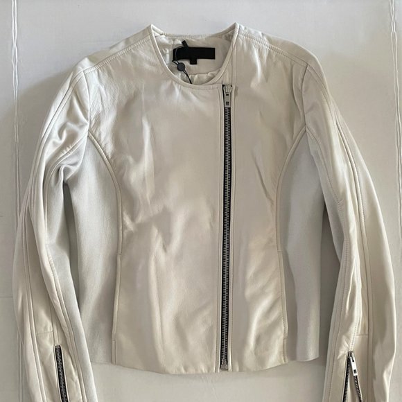 Rag & Bone Harrison Ivory Stretch Panel Leather Jacket - Picture 12 of 14